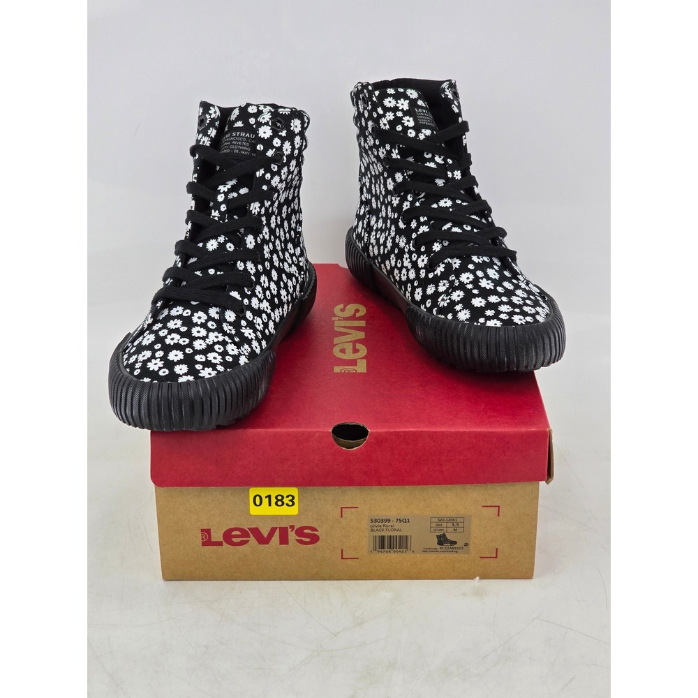 Levi's Olivia Floral High Top Sneakers Girls 5.5 Black White Daisy - New